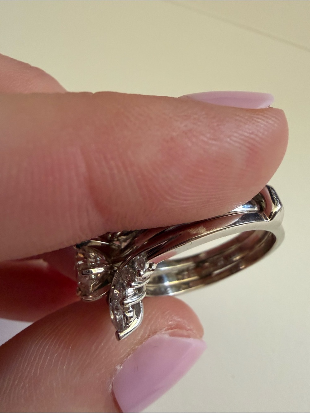 14k White Gold & Diamond Two Ring Bridal Set size 9 - Picture 12 of 15
